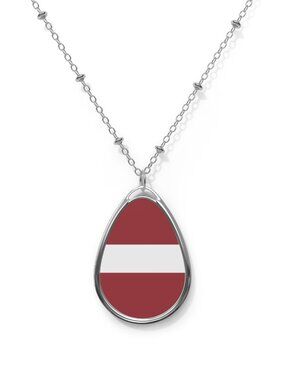 Latvia Flag Oval Necklace – Latvian Heritage Pendant - One Size / Silver